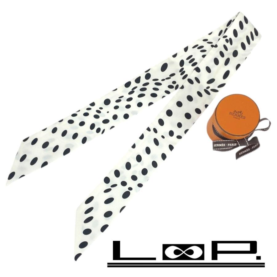 ■美品■　エルメス ツイリー スカーフ ドット 水玉 ホワイト ブラック シルク 箱 【394539】3 | 