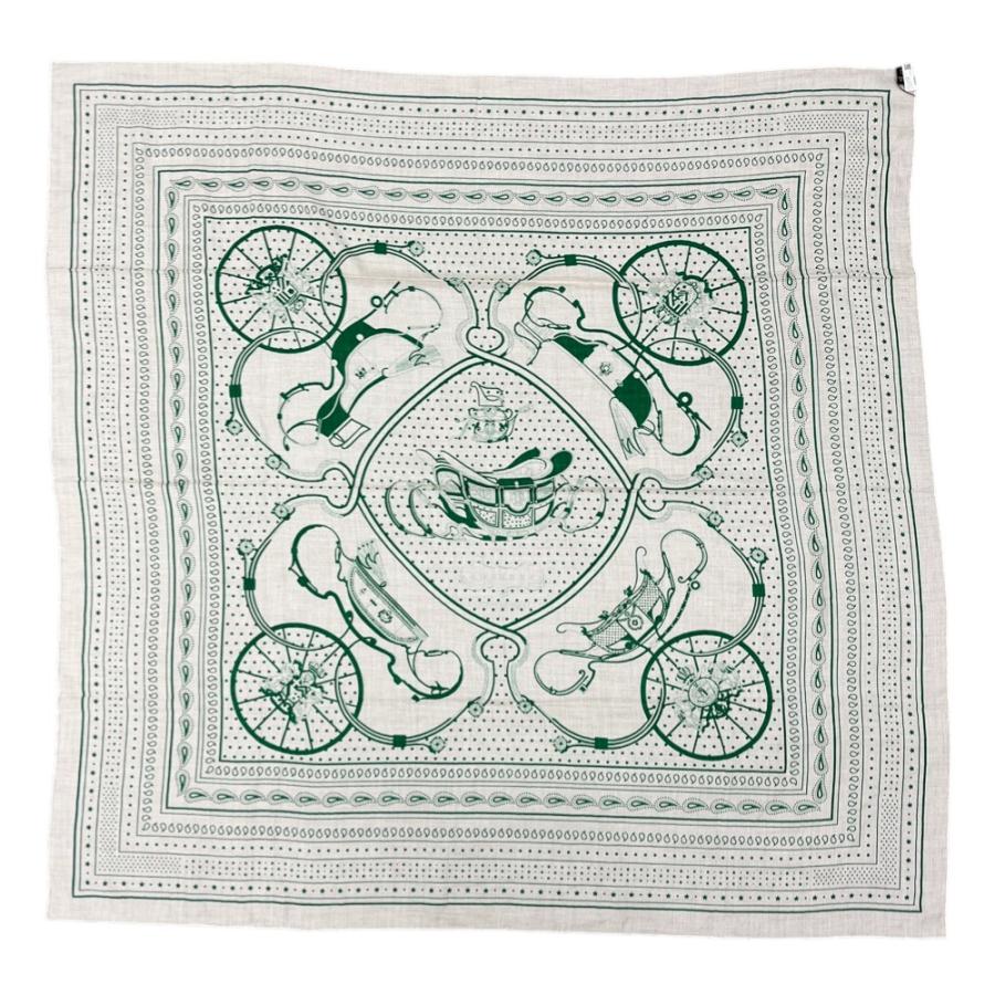 ■未使用■　エルメス カレ140 スカーフ Springs Bandana スプリングス バンダナ 馬車 星 カシミア シルク グリーン ベージュ 【394546】3 |  | 05