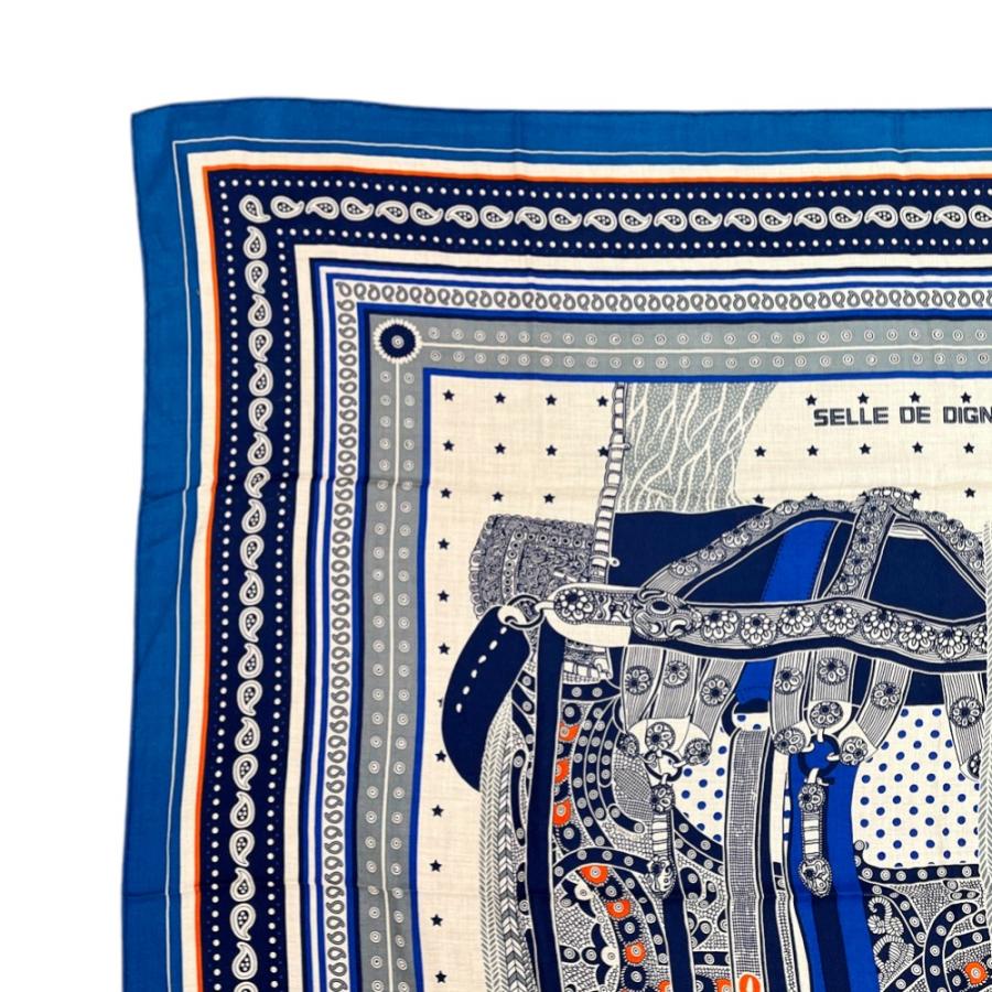 ■未使用■　エルメス カレ140 スカーフ Selle de Dignitaire ホース 馬 カシミア シルク ブルー 【394560】3 |  | 01