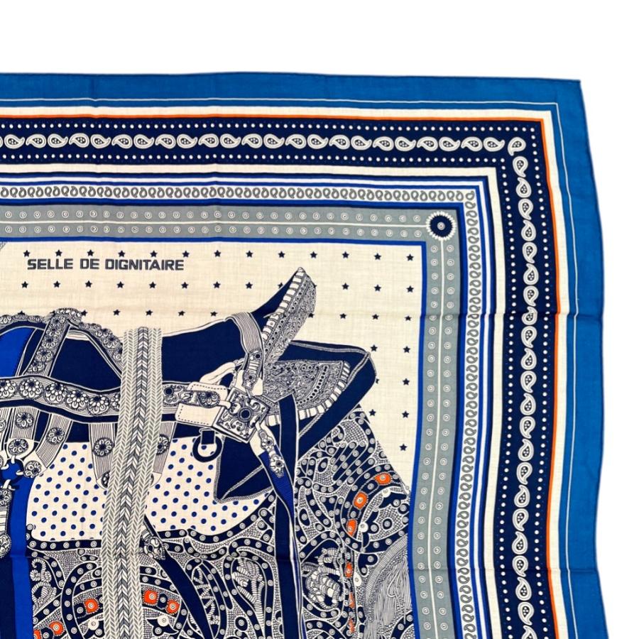 ■未使用■　エルメス カレ140 スカーフ Selle de Dignitaire ホース 馬 カシミア シルク ブルー 【394560】3 |  | 02