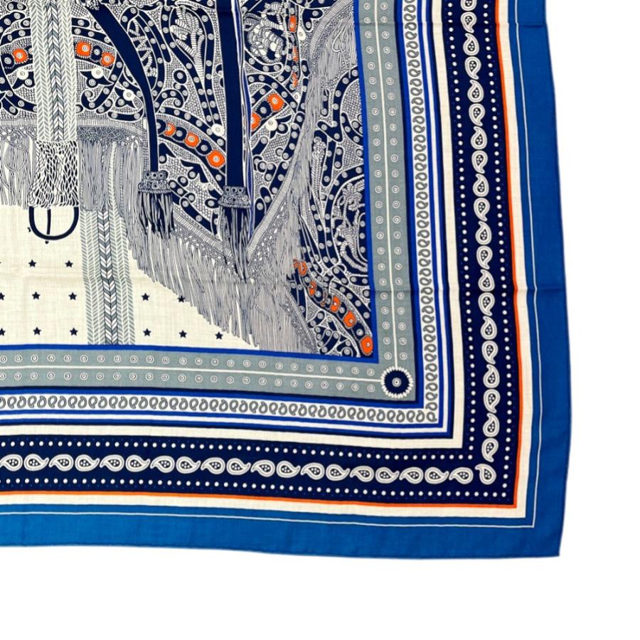 ■未使用■　エルメス カレ140 スカーフ Selle de Dignitaire ホース 馬 カシミア シルク ブルー 【394560】3 |  | 03