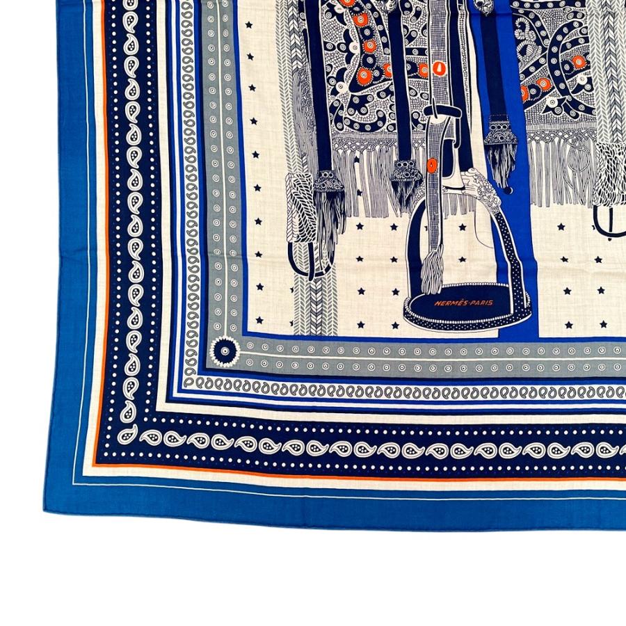 ■未使用■　エルメス カレ140 スカーフ Selle de Dignitaire ホース 馬 カシミア シルク ブルー 【394560】3 |  | 04