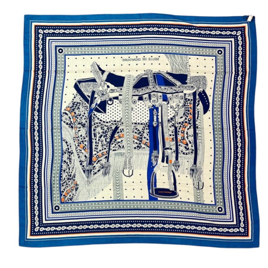 ■未使用■　エルメス カレ140 スカーフ Selle de Dignitaire ホース 馬 カシミア シルク ブルー 【394560】3 |  | 05