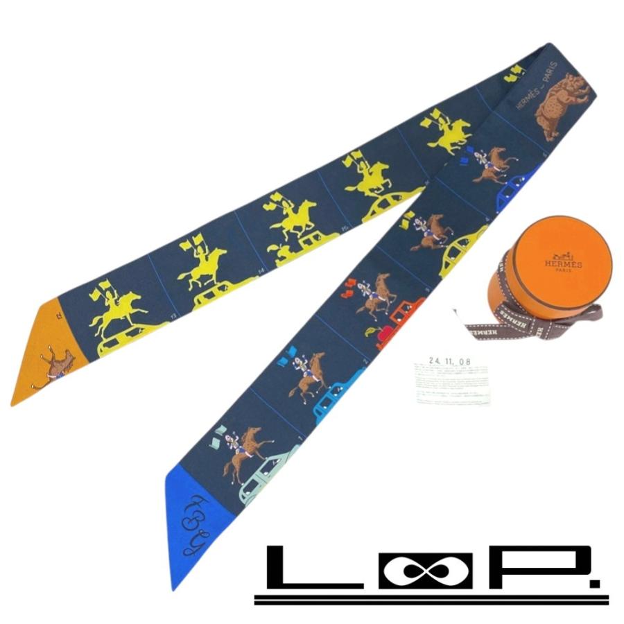 ■中古■　エルメス ツイリー スカーフ HERMES PARADE エルメス パラード ネイビー シルク 箱 【394676】3 | 