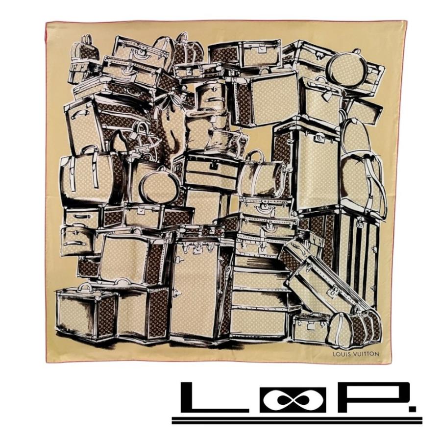 ■美品■　ルイヴィトン スカーフ トランク柄 シルク ブラウン M73984 箱 【394898】3 | 