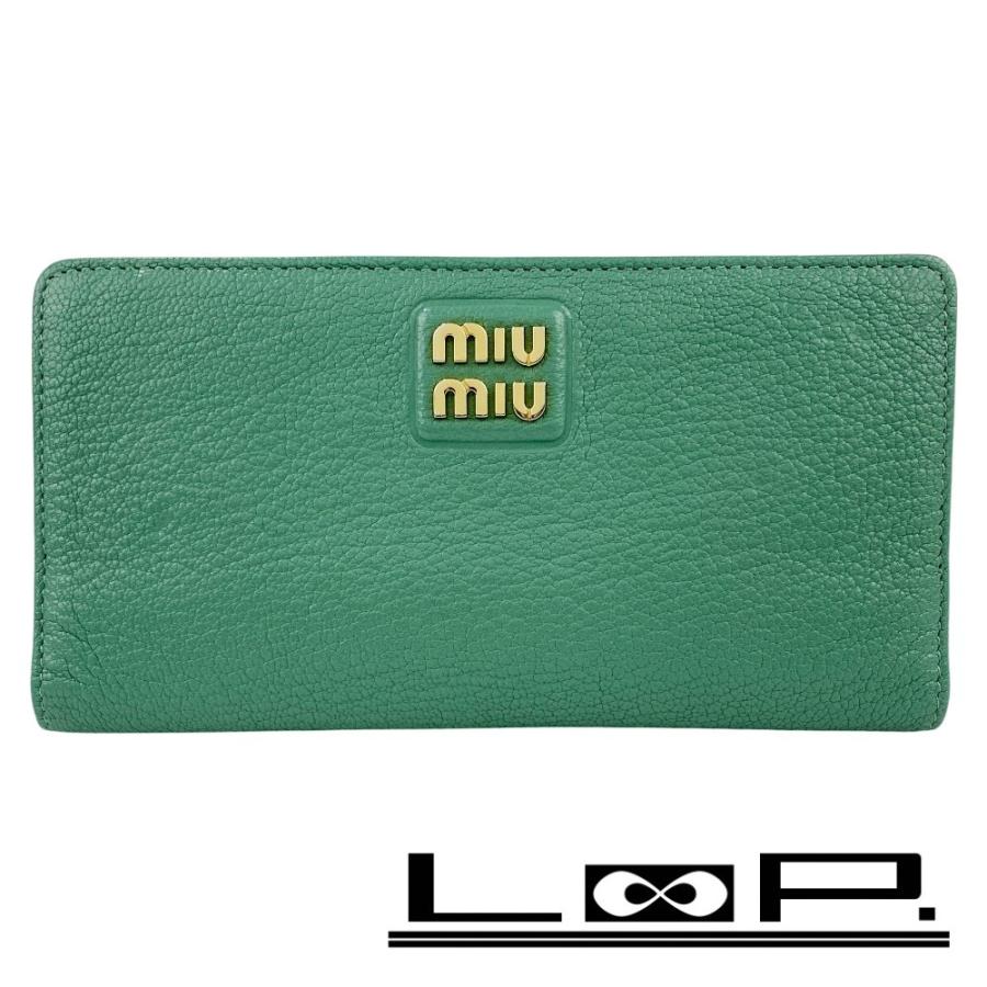 ミュウミュウ ■新同■ 二つ折り 長財布 ウォレット レザー グリーン 5M0009 箱 【40171】8 | 