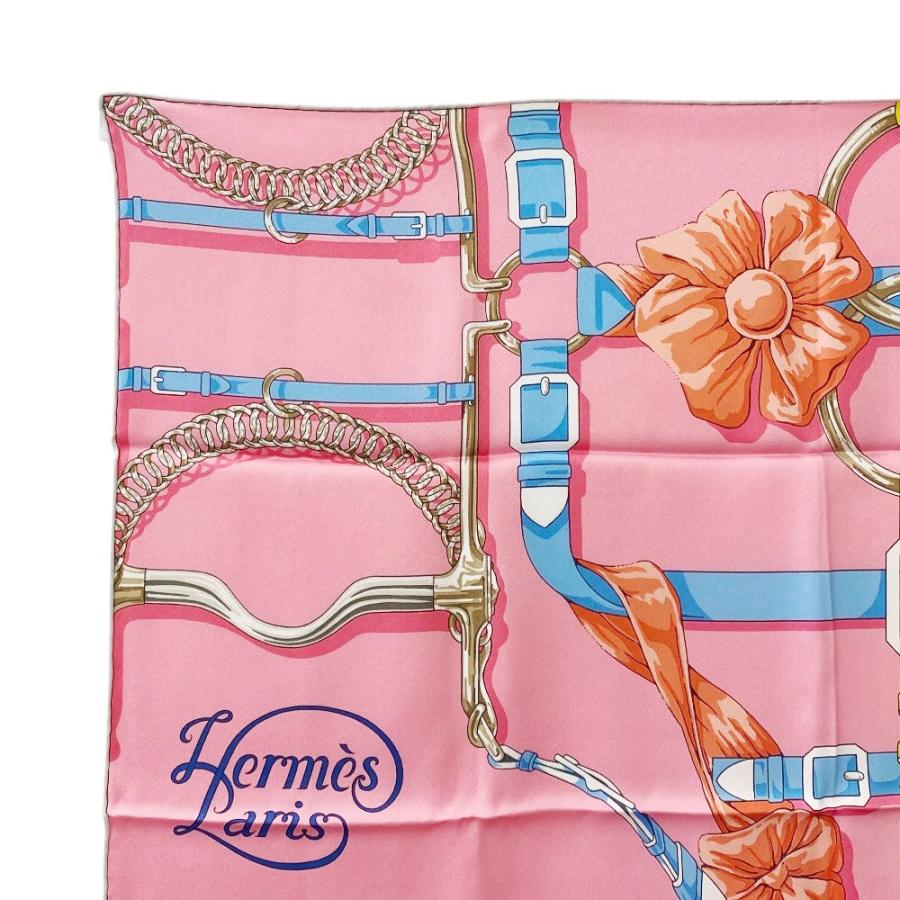 ■新同■　エルメス カレ70 スカーフ グランマネージュデタイユ バンダナ 花 シルク ローズボンボン シエル イエロー 箱  【402234】7 |  | 02