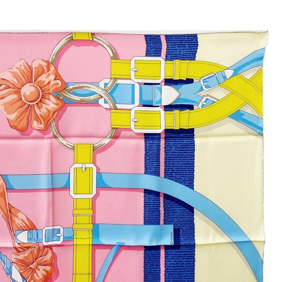 ■新同■　エルメス カレ70 スカーフ グランマネージュデタイユ バンダナ 花 シルク ローズボンボン シエル イエロー 箱  【402234】7 |  | 03