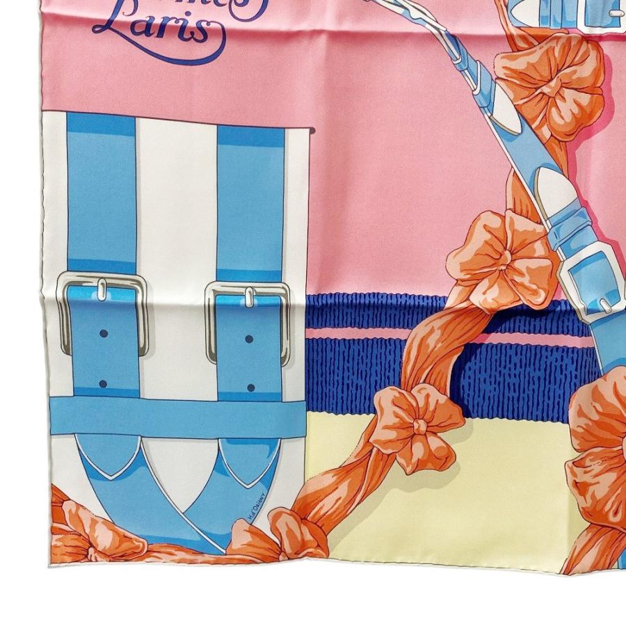 ■新同■　エルメス カレ70 スカーフ グランマネージュデタイユ バンダナ 花 シルク ローズボンボン シエル イエロー 箱  【402234】7 |  | 04