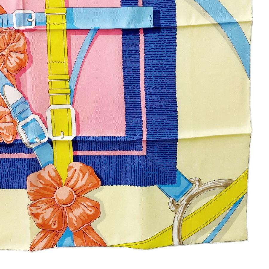 ■新同■　エルメス カレ70 スカーフ グランマネージュデタイユ バンダナ 花 シルク ローズボンボン シエル イエロー 箱  【402234】7 |  | 05