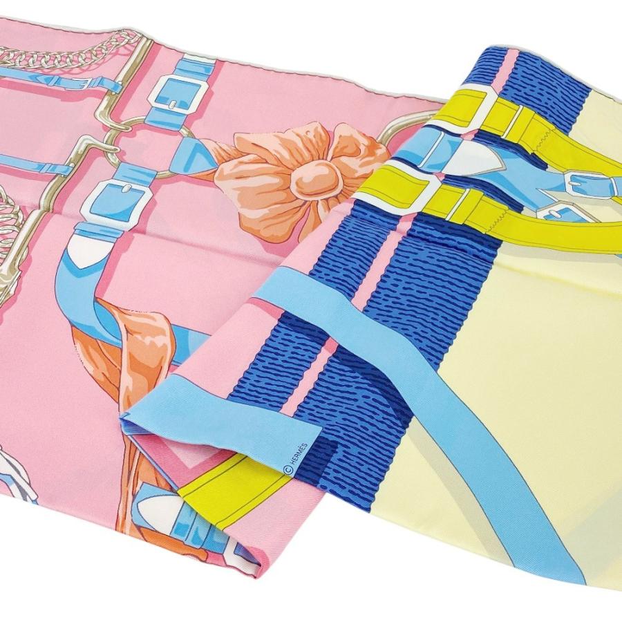 ■新同■　エルメス カレ70 スカーフ グランマネージュデタイユ バンダナ 花 シルク ローズボンボン シエル イエロー 箱  【402234】7 |  | 07