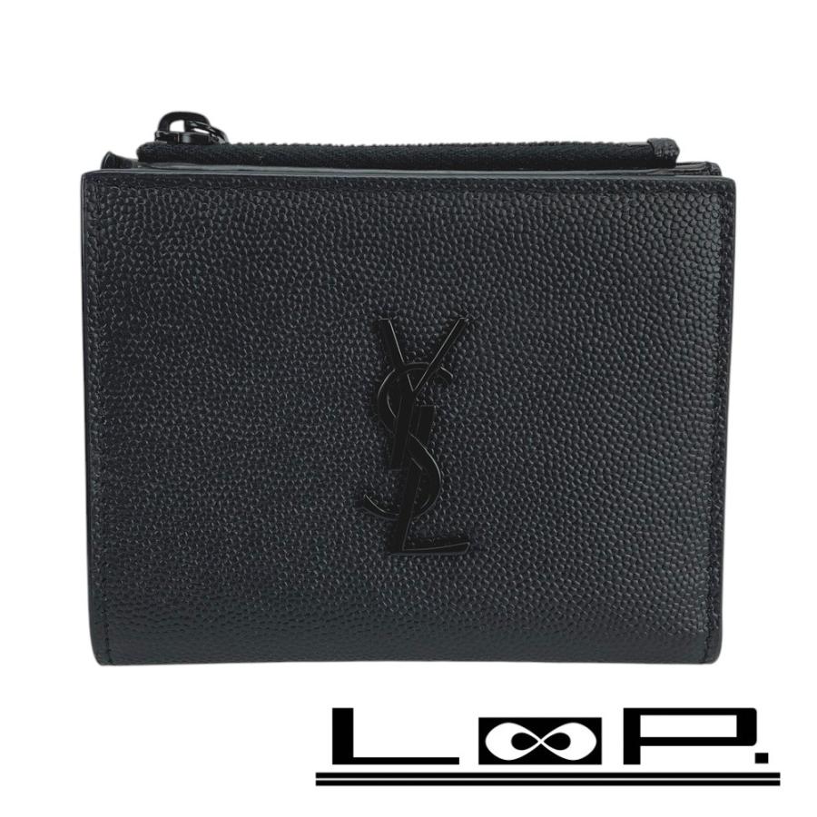 □未使用□ サンローラン 2つ折り 財布 コンパクト レザー ブラック  