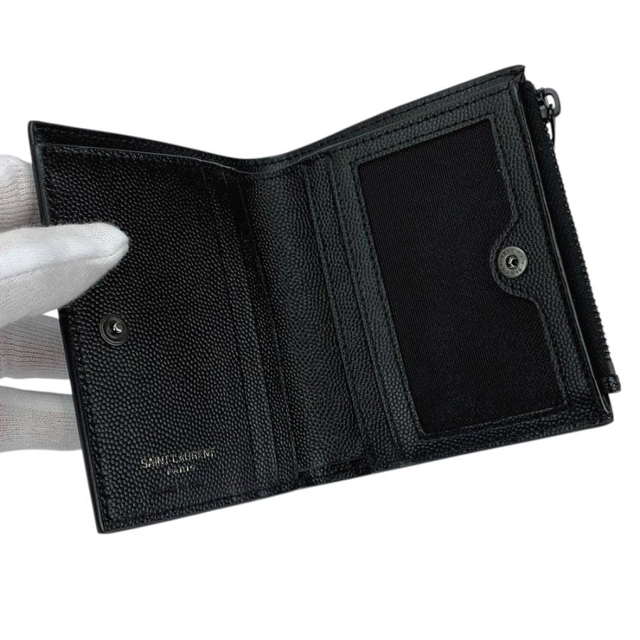 □未使用□ サンローラン 2つ折り 財布 コンパクト レザー ブラック  