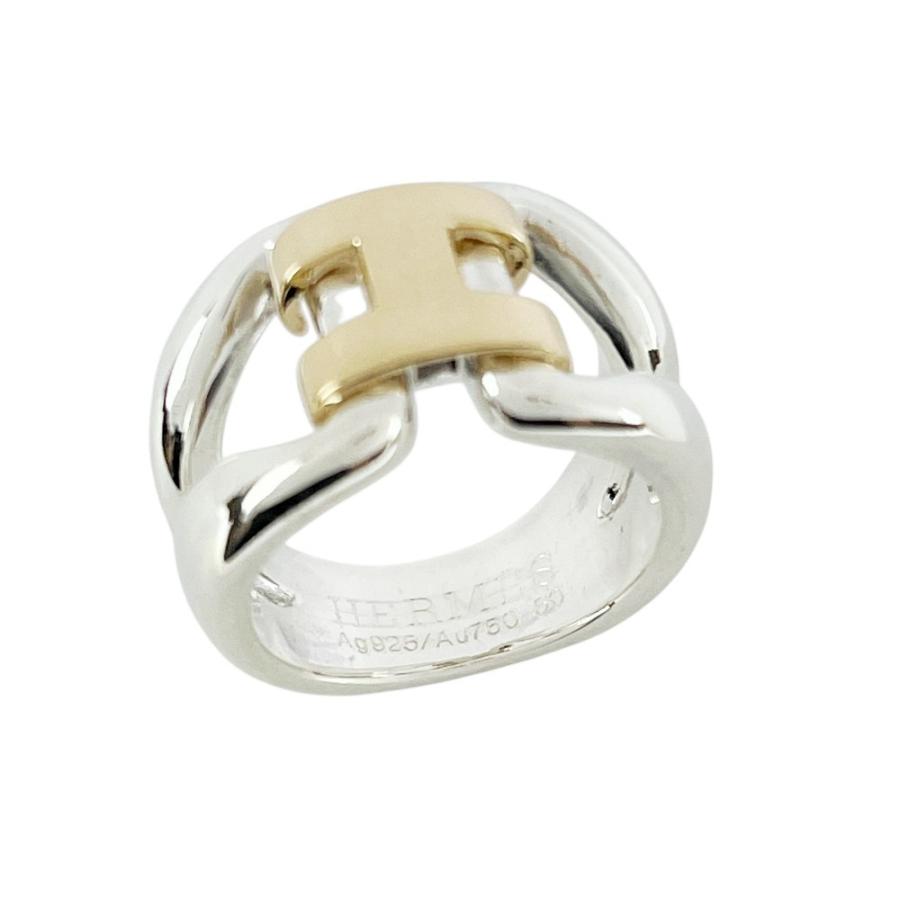 □新同□磨き済□ エルメス ヒストリー リング 指輪 コンビ シルバー