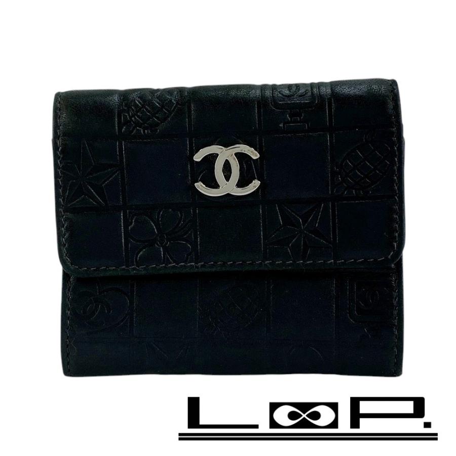 CHANEL シャネル 財布 ケース ブラック アイコンライン 美品 □中古□ シャネル アイコンライン コインケース 小銭入れ 財布