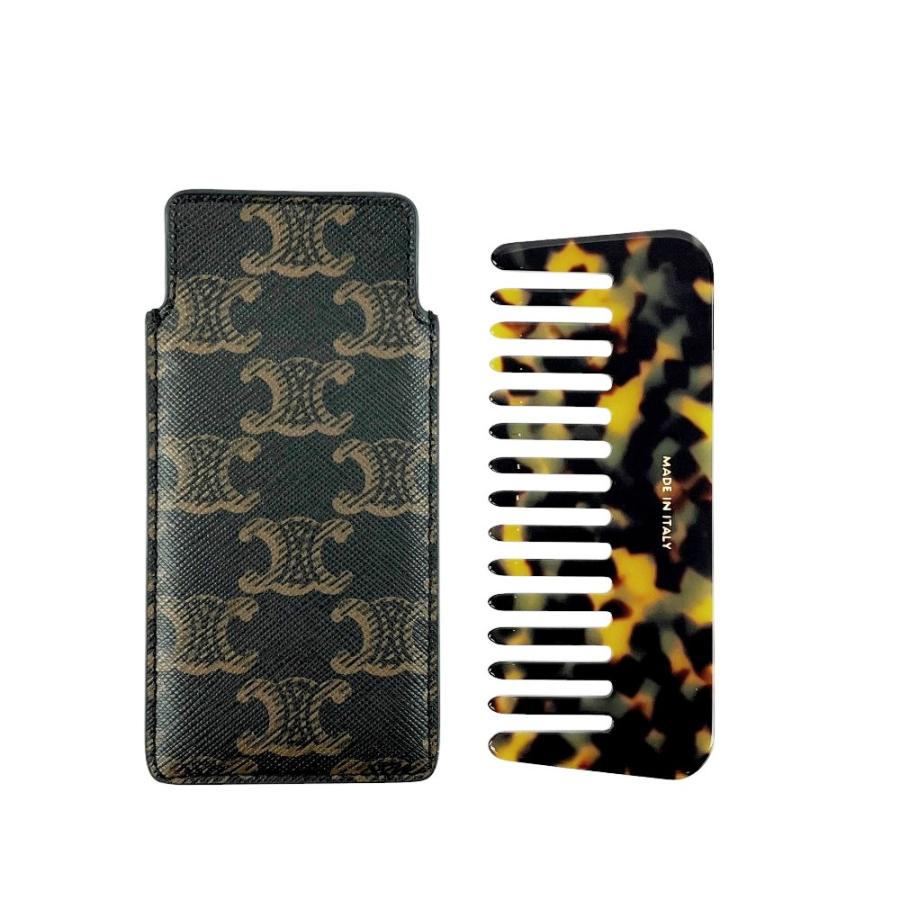 ■美品■　セリーヌ スモールヘアコーム 櫛 クシ ケース付き トリオンフ べっ甲柄 レザー ブラウン系マルチカラー 箱 【416439】7 |  | 02