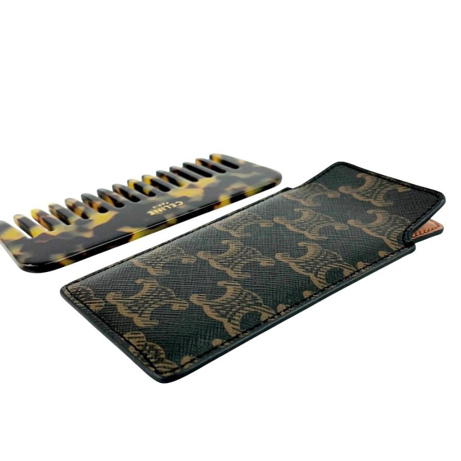 ■美品■　セリーヌ スモールヘアコーム 櫛 クシ ケース付き トリオンフ べっ甲柄 レザー ブラウン系マルチカラー 箱 【416439】7 |  | 04