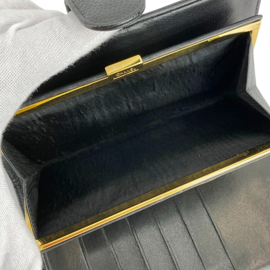 □美品□ シャネル がま口 長財布 二つ折り ウォレット キャビアスキン  