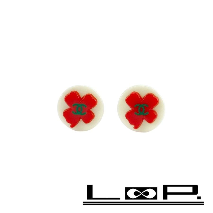 ■新同■　シャネル ココ クローバー イヤリング アクセサリー ホワイト レッド 04P 【419164】3 | 