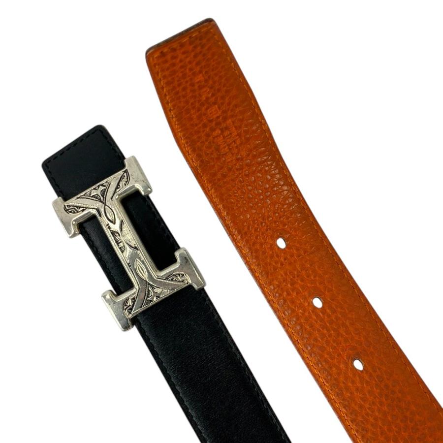 ■中古■　エルメス トゥアレグ ベルト ビジネス レザー SS シルバー ブラック オレンジ □H刻 #70 【419591】5 |  | 03