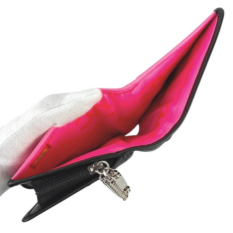 □新同□ シャネル カンボン 二つ折り財布 ラムレザー ブラック ピンク  