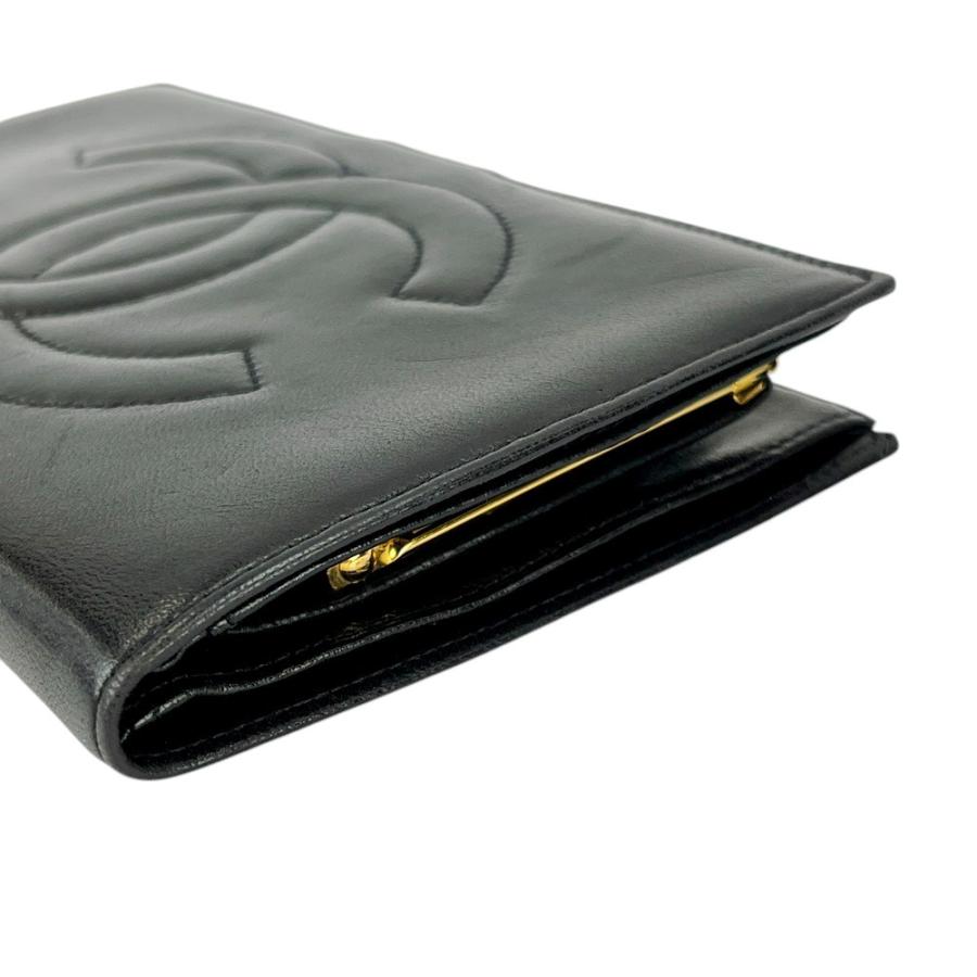 □中古□ シャネル がま口 長財布 二つ折り ウォレット ラムスキン  