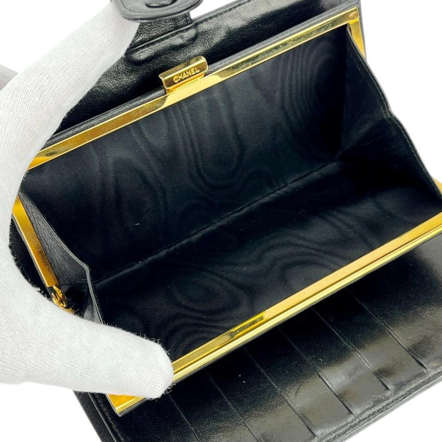 □中古□ シャネル がま口 長財布 二つ折り ウォレット ラムスキン  