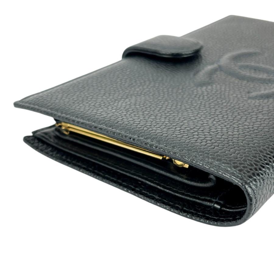 □中古□ シャネル がま口 長財布 二つ折り ウォレット キャビアスキン  