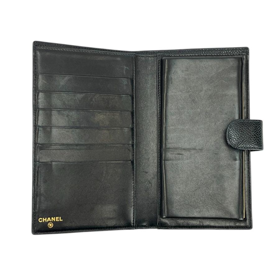 □中古□ シャネル がま口 長財布 二つ折り ウォレット キャビアスキン  