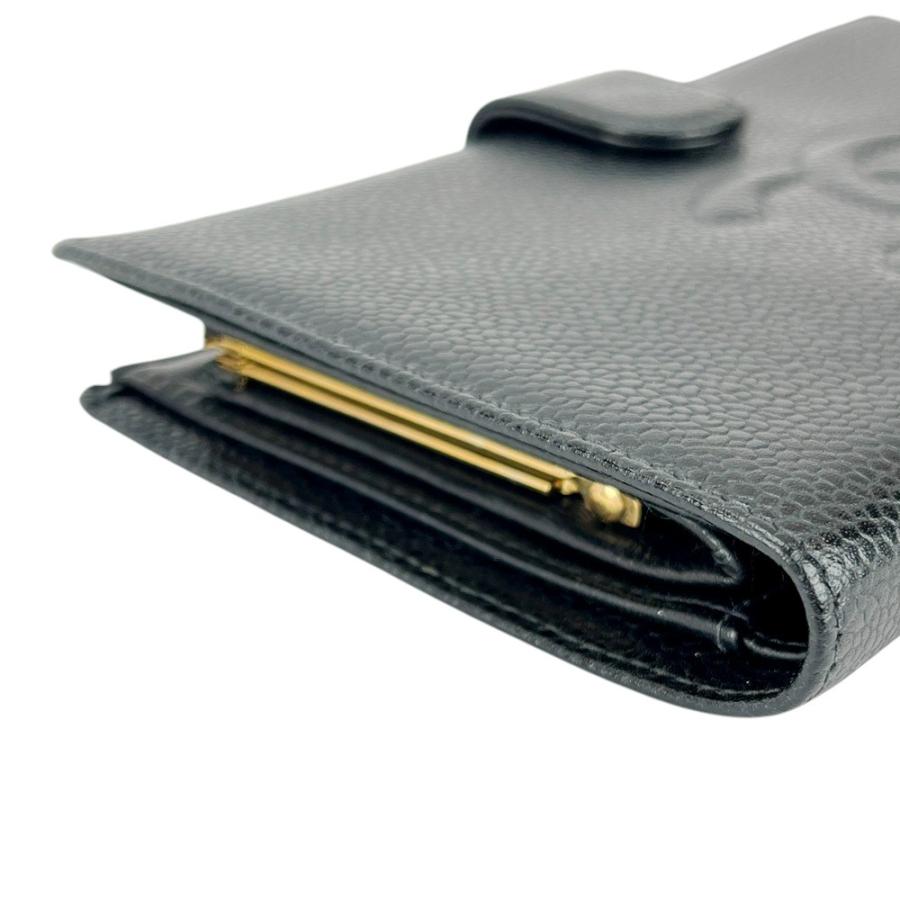 □美品□ シャネル がま口 長財布 二つ折り ウォレット キャビアスキン  