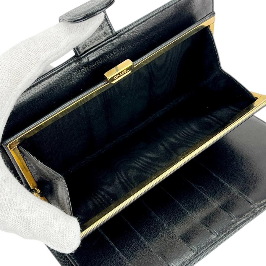□美品□ シャネル がま口 長財布 二つ折り ウォレット キャビアスキン  