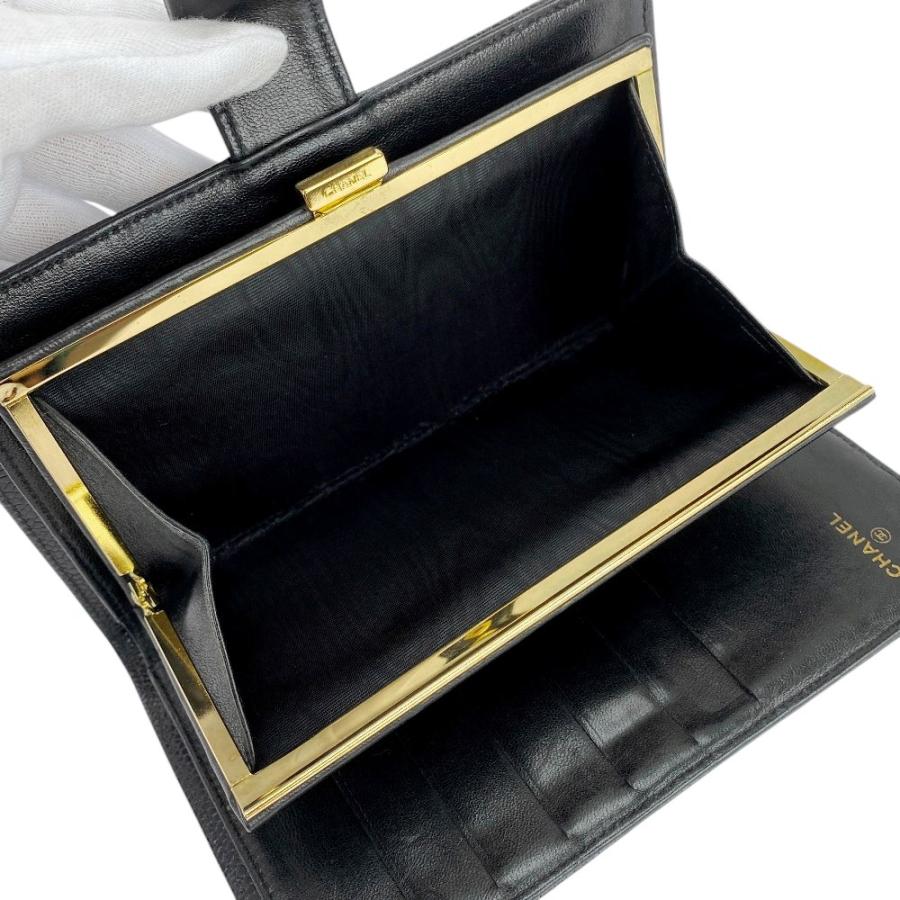 □中古□ シャネル がま口 長財布 二つ折り ウォレット キャビアスキン  