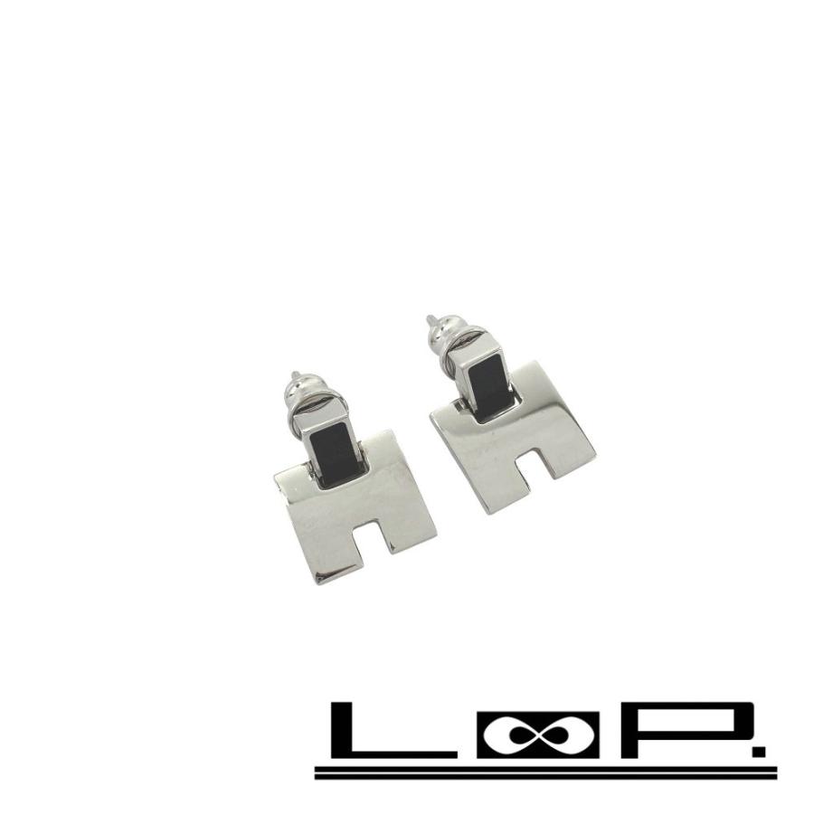 ■美品■　エルメス アイリーン ピアス アクセサリー Hロゴ ブラック シルバー SS ST1127 【437380】7 | 