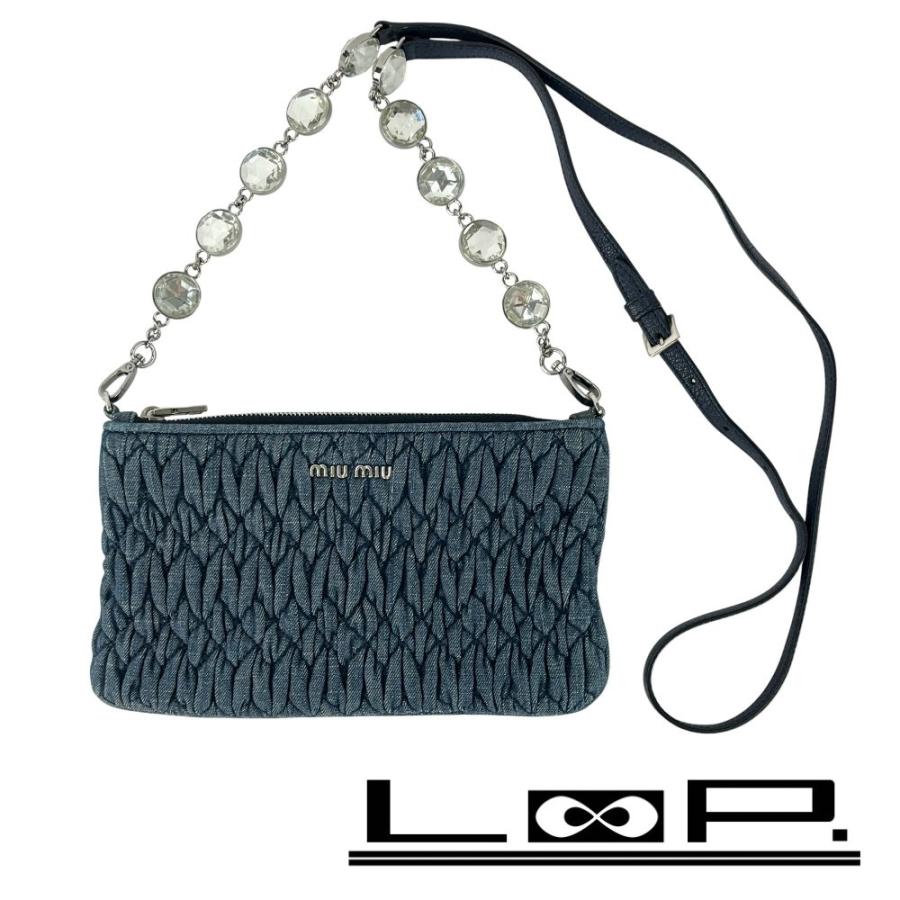 □美品□ ミュウミュウ マテラッセ クリスタル チェーン ショルダー