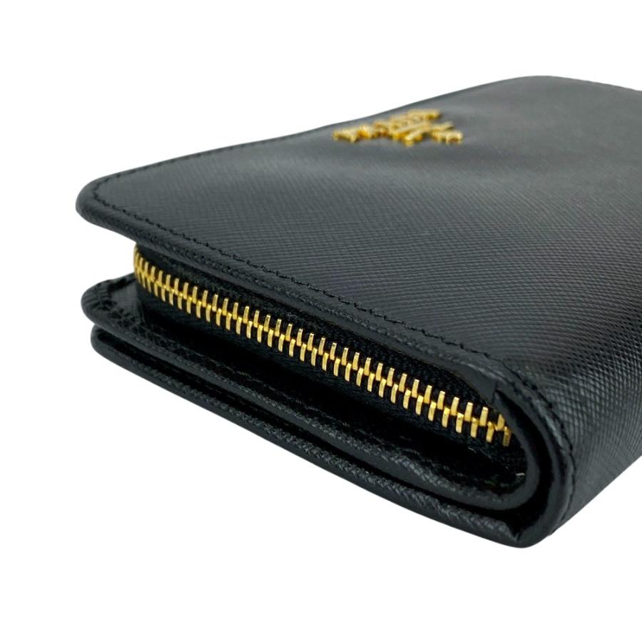 □新同□ プラダ L字型 ジップ 二つ折り 財布 サフィアーノ レザー