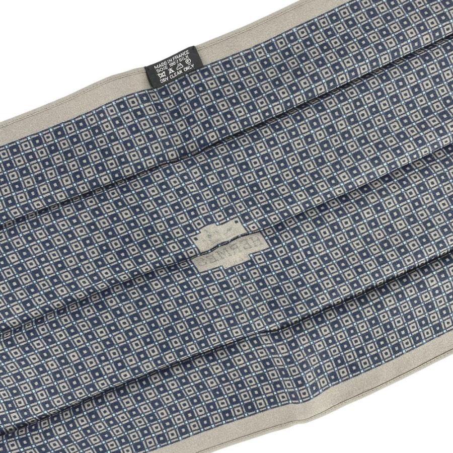 ■新同■　エルメス フラールタイ ロングタイ スカーフ フリンジ シルク ネイビー グレー 箱 【448164】7 |  | 04