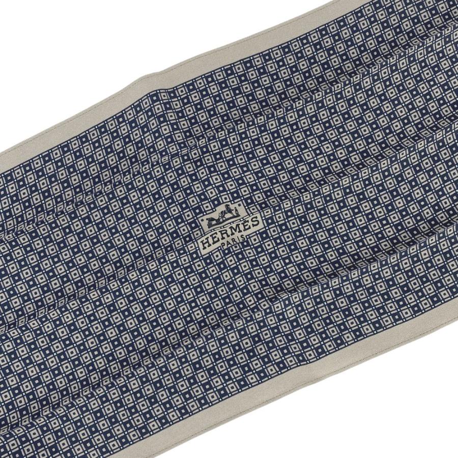 ■新同■　エルメス フラールタイ ロングタイ スカーフ フリンジ シルク ネイビー グレー 箱 【448164】7 |  | 05