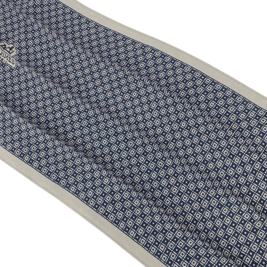 ■新同■　エルメス フラールタイ ロングタイ スカーフ フリンジ シルク ネイビー グレー 箱 【448164】7 |  | 07