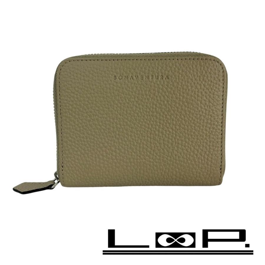 ■新同■　ボナベンチュラ コンパクト 財布 コインケース 小銭入れ ラウンドファスナー レザー ベージュ【448621】8 | 