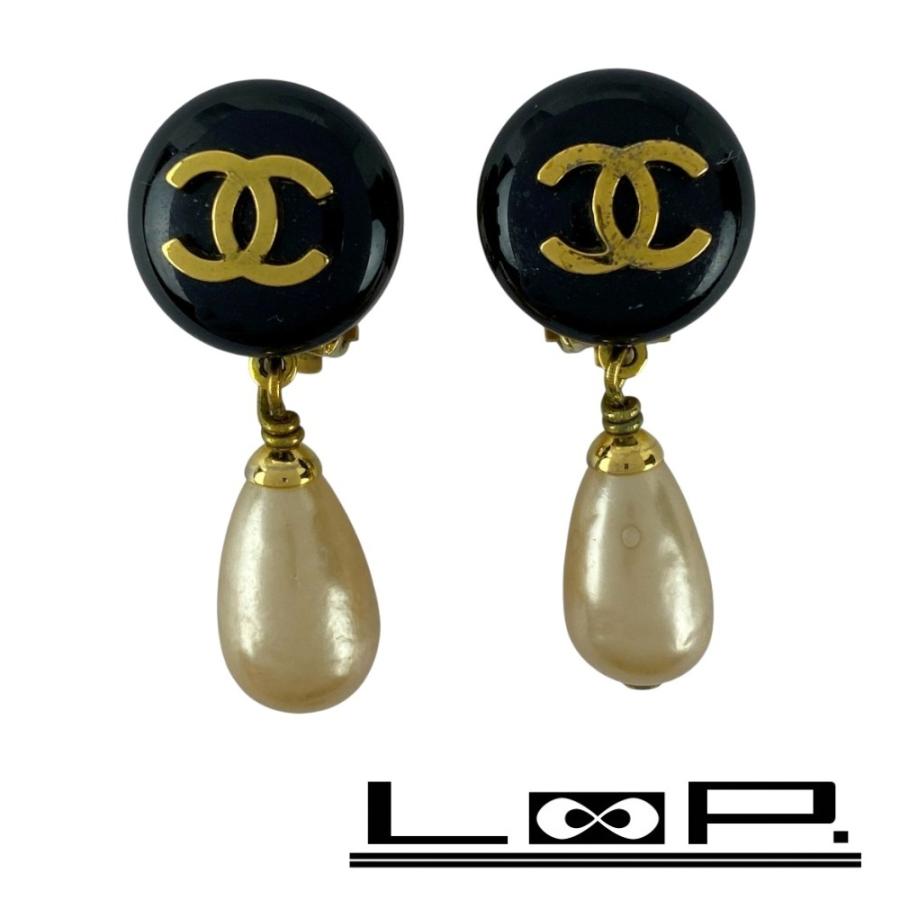 ■中古■　シャネル ココ イヤリング アクセサリー フェイクパール GP ゴールド ブラック 94A 箱 【449895】7 | 