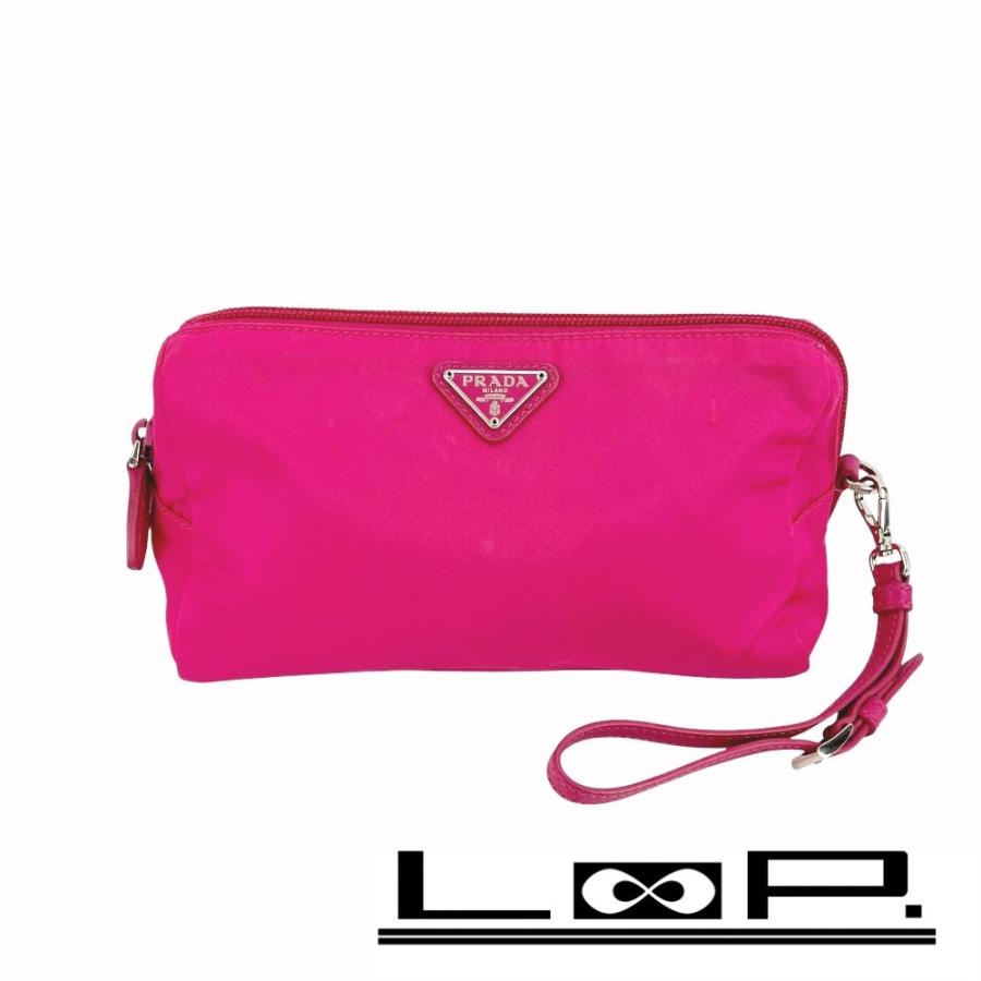 ■美品■　プラダ ポーチ 化粧ポーチ トライアングル ロゴ ストラップ付き ナイロン テスート フューシャ ピンク 【451201】7 | 