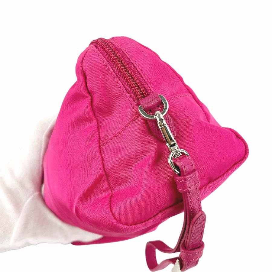 ■美品■　プラダ ポーチ 化粧ポーチ トライアングル ロゴ ストラップ付き ナイロン テスート フューシャ ピンク 【451201】7 |  | 03