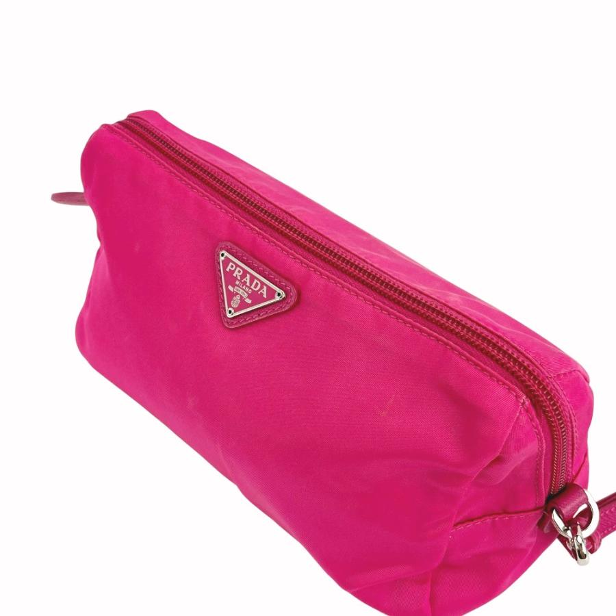 ■美品■　プラダ ポーチ 化粧ポーチ トライアングル ロゴ ストラップ付き ナイロン テスート フューシャ ピンク 【451201】7 |  | 04