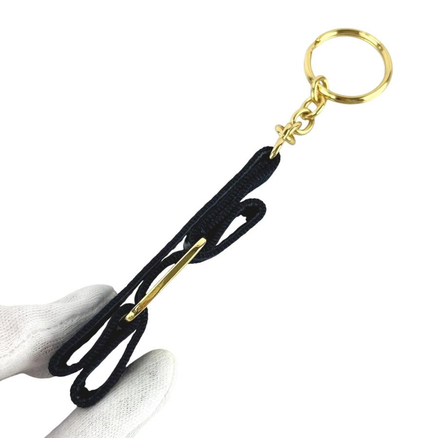 ■新同■　 フェラガモ ヴァラ キーホルダー キーチャーム バッグチャーム リボン メタル GP キャンバス ネイビー ゴールド 【456022】12 |  | 03