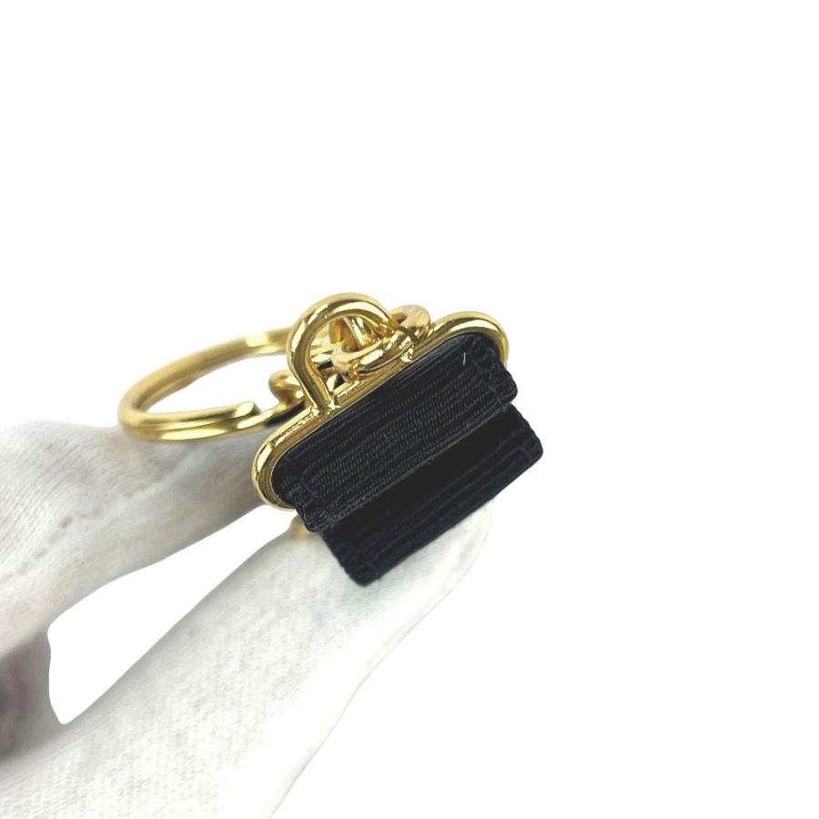 ■新同■　 フェラガモ ヴァラ キーホルダー キーチャーム バッグチャーム リボン メタル GP キャンバス ネイビー ゴールド 【456022】12 |  | 04