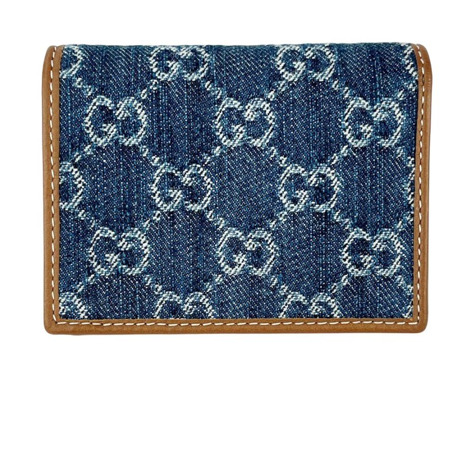 □新同□ グッチ GG スモールウォレット 二つ折り財布 デニム レザー