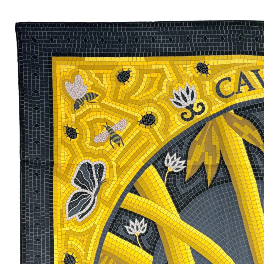 ■新同■　エルメス カレ90 猫に注意 アニマル 動物 蜂 スカーフ ファッション シルク ブラック イエロー 箱 【467059】11 |  | 01