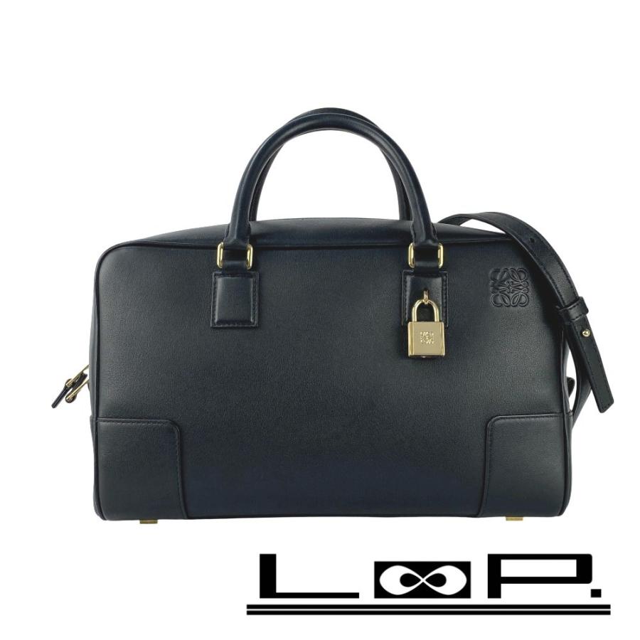 □美品□ ロエベ アマソナ 28 2WAY ハンド バッグ レザー GP ブラック