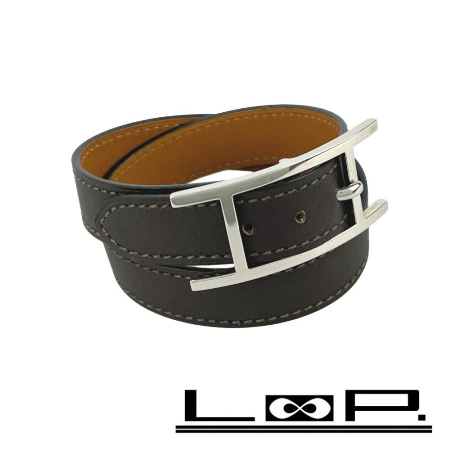 ■美品■　エルメス ビーアピ ドゥブルトゥール ブレスレット アクセサリー 2重巻き レザー ダークブラウン □L刻 【478086】11 | 