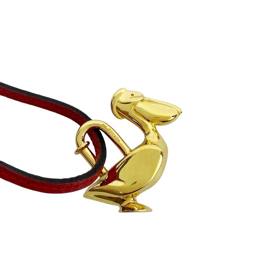 ■新同■86cm■　エルメス カデナ ペリカン バッグ チャーム ペンダント アニマル ゴールド レッド GP レザー 【479694】7 |  | 01